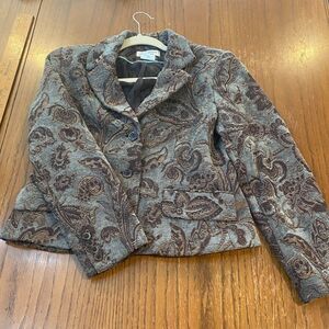 VTG Rolf LeCow Tapestry Paisley Blazer Sky Brown Brocade Lined Dressy Jacket 10P
